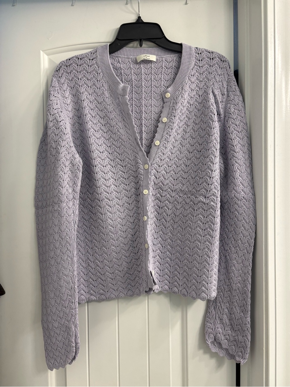 Aritzia Lavender Openwork Button-Front Cardigan
